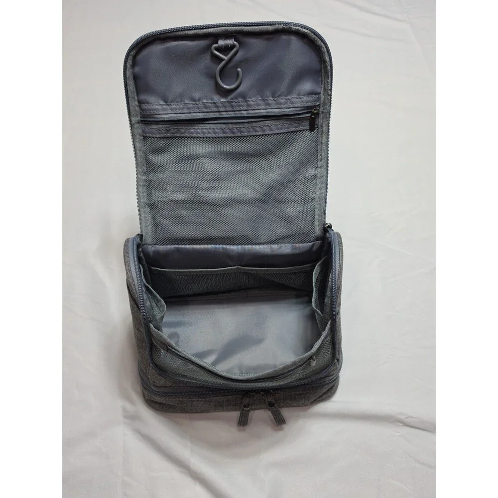 Travel Bag Troiletry Hanging Gray Organizer w/ Hero Travel Passport And Storage.